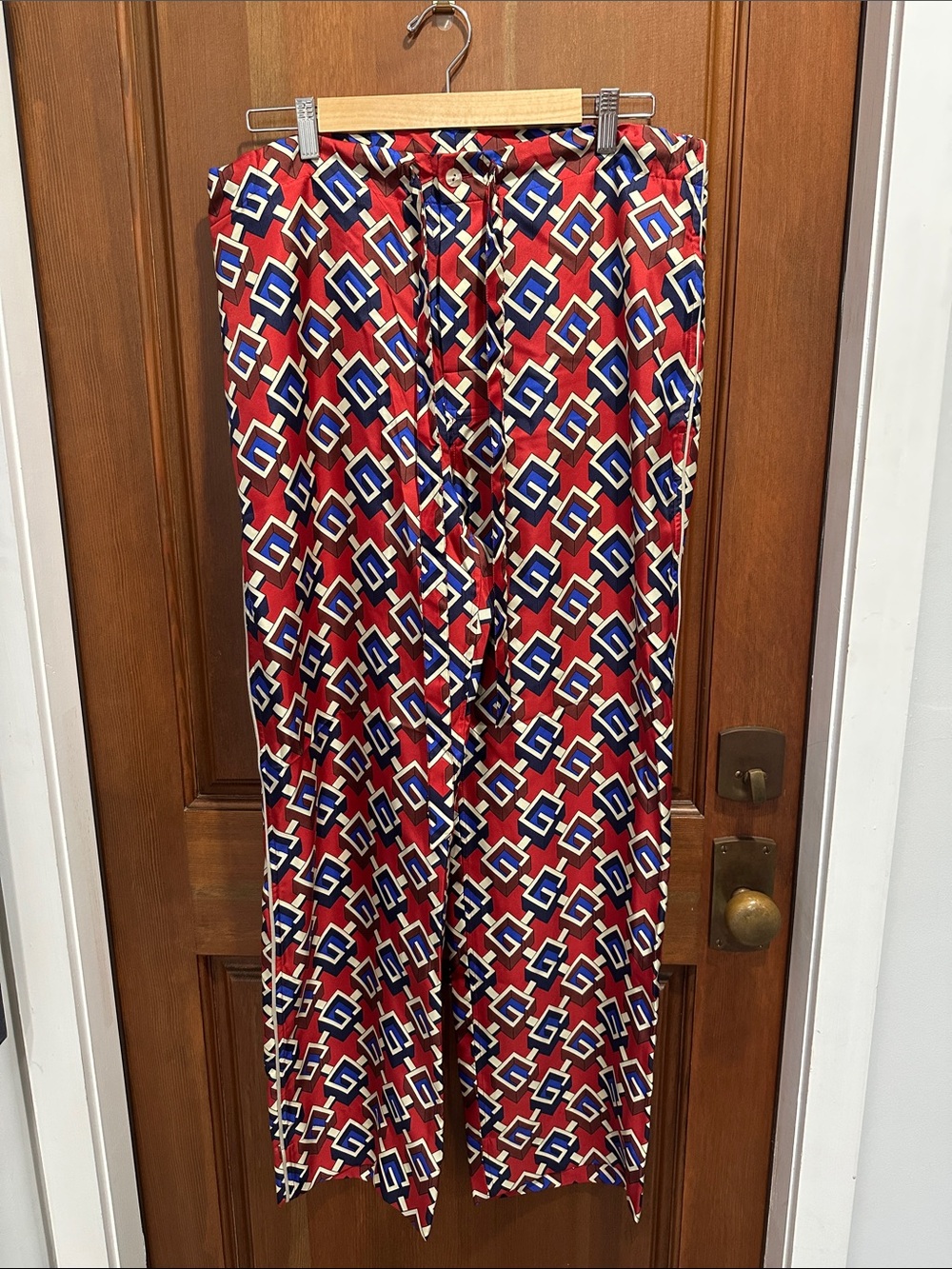 Gucci red blue geometric G print all over silk - Sz Large NWT
